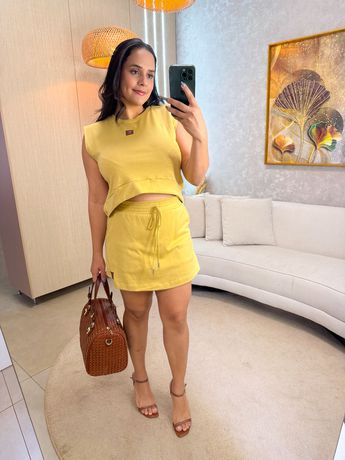 Conjunto Yara Moletinho Mel Short Saia - 6079 - Rebeca Azevedo
