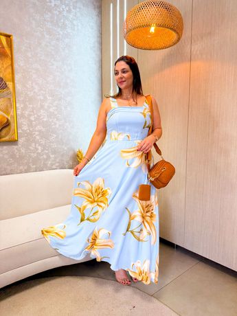 Vestido Dubai Azul Flor - 5044 - Rebeca Azevedo