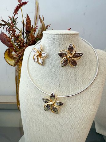 Conjunto Colar e Brinco Dourado/Prata Flor - 4074 - Rebeca Azevedo