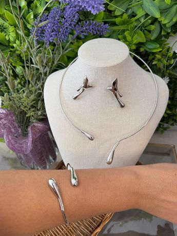 Conjunto Prata Gota Colar/Brinco/Bracelete - 4087 - Rebeca Azevedo