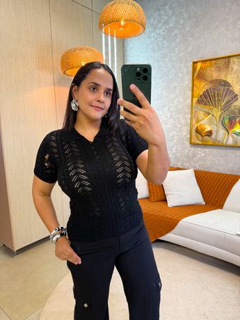 Gola Polo Tricot Preta Transparência - 4096 - Rebeca Azevedo