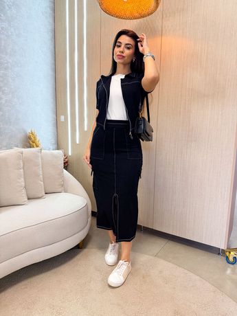 Conjunto Joyce Moletinho Preto Saia+Regata+Colete ... - Rebeca Azevedo