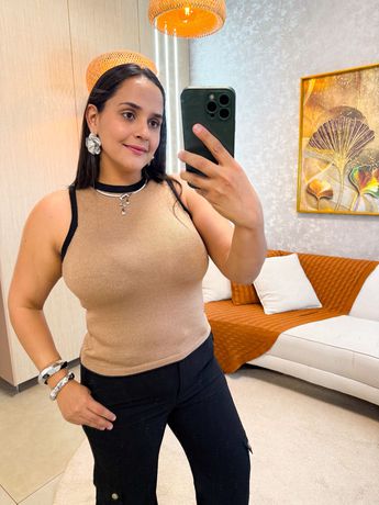 Regata Tricot Marrom/Preta - 4041 - Rebeca Azevedo