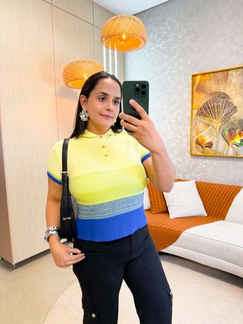 Tricot Gola Polo Degrade Amarelo/Azul - 4046 - Rebeca Azevedo
