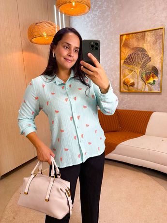 Camisa Melancia Manga Princesa Azul - 4009 - Rebeca Azevedo