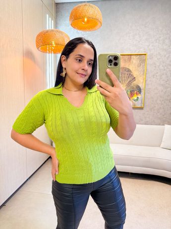 Tricot Gola Polo Verde Limão - 3343 - Rebeca Azevedo