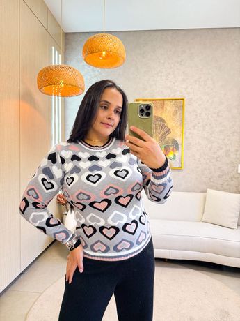 Tricot Coração Love Premium Cinza - 3195 - Rebeca Azevedo