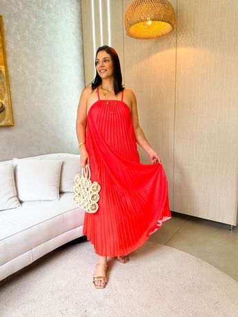 Vestido Tropical Vermelho com Laranja - 2772 - Rebeca Azevedo