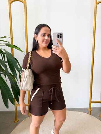 Conjunto Jaque Moletinho Marrom - 8230 - Rebeca Azevedo