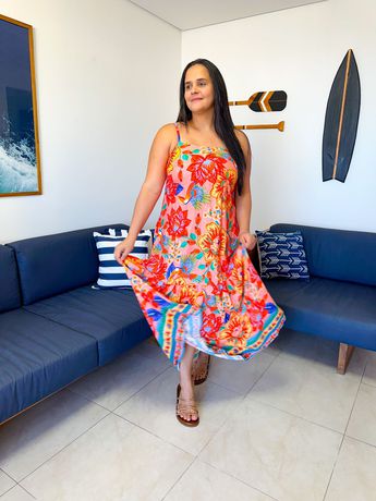 Vestido Tropical laranja estampado - 2642 - Rebeca Azevedo