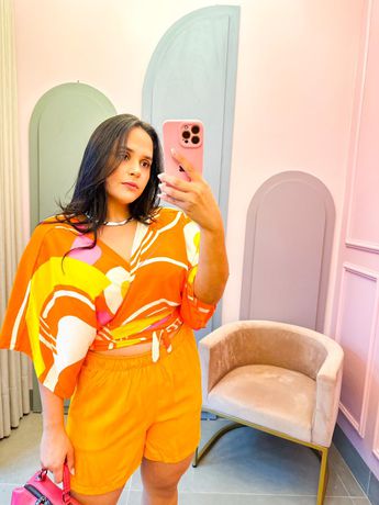 Cropped Colorido laranja/ amarelo - 1030 - Rebeca Azevedo