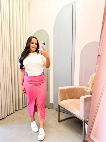 Saia Karine Canelada Pink - 1598 - Rebeca Azevedo