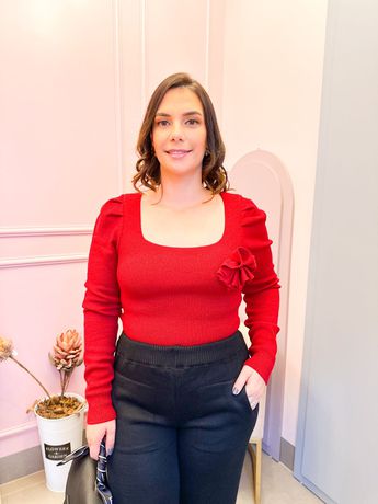 Tricot Lindi vermelho flor - 1688 - Rebeca Azevedo