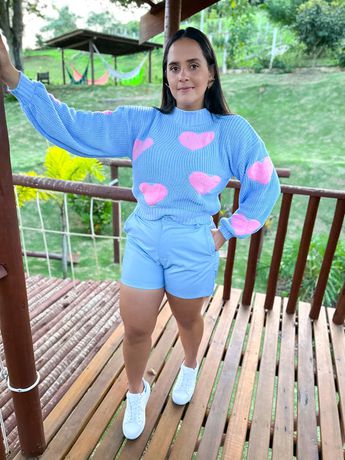 Short Couro Fake Azul - 303 - Rebeca Azevedo