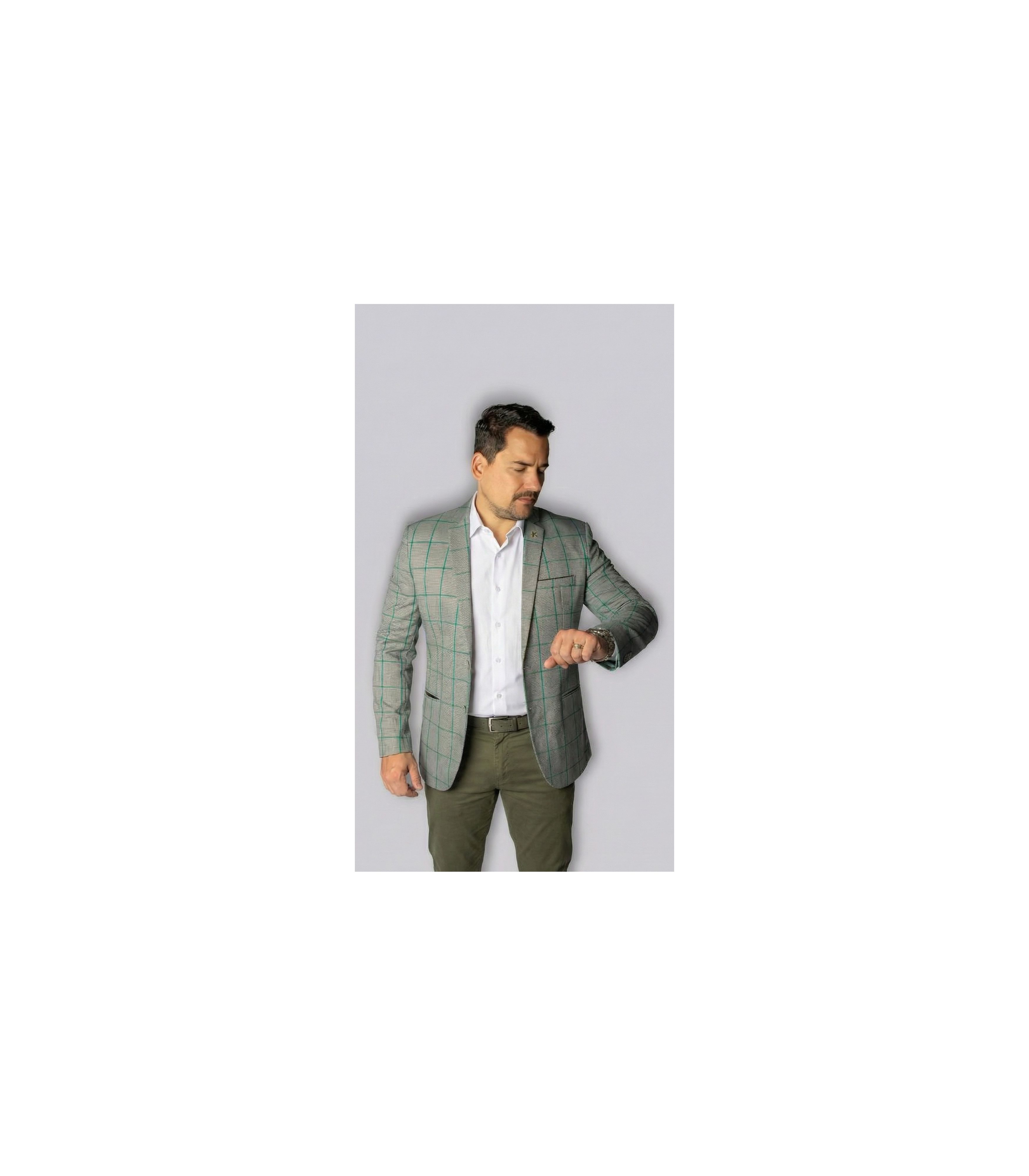 Blazer Cinza Quadriculado Slim em Poliviscose - Ki... - King Ternos