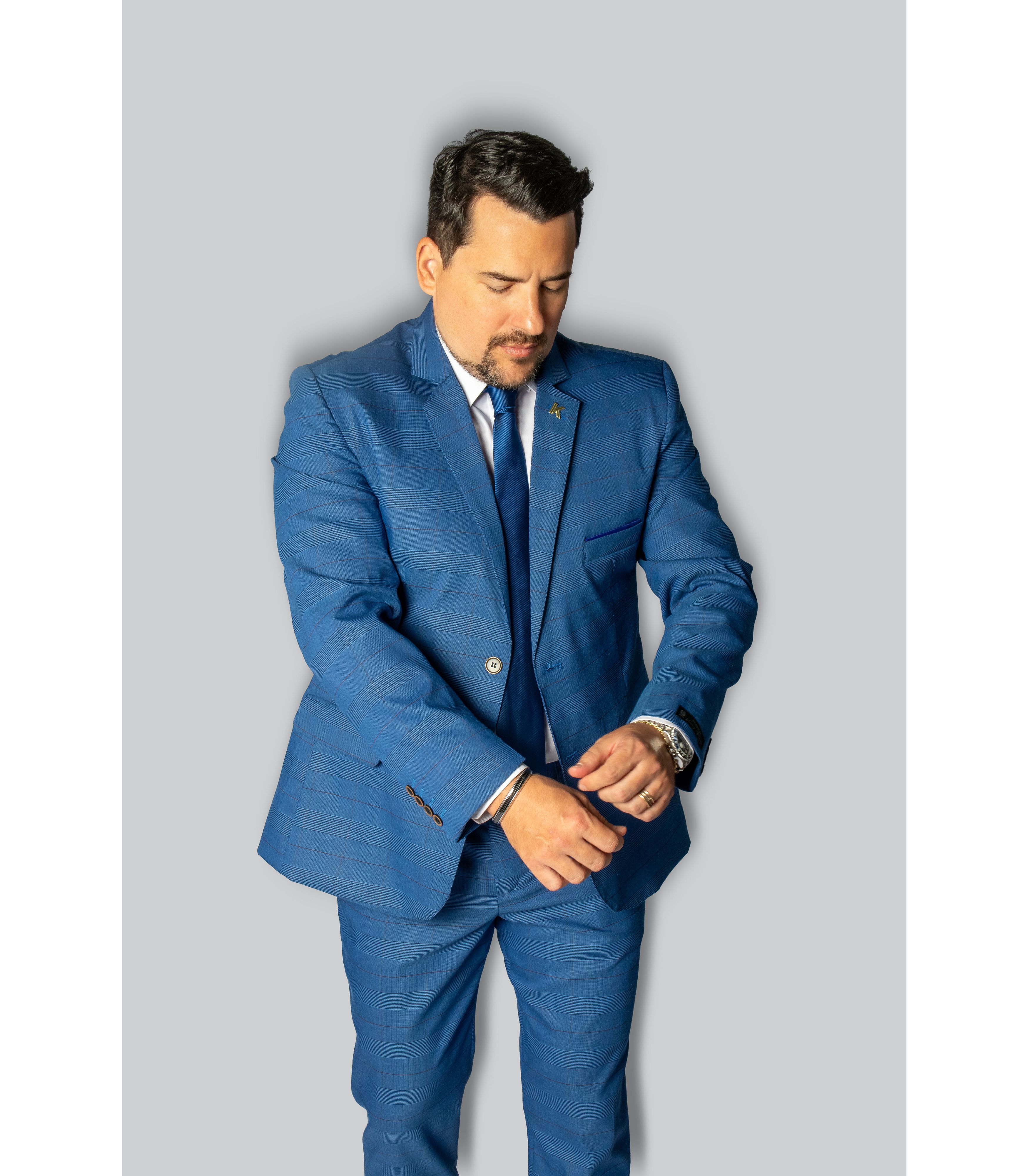 Costume Príncipe de Gales Azul Áustria em Polivisc... - King Ternos