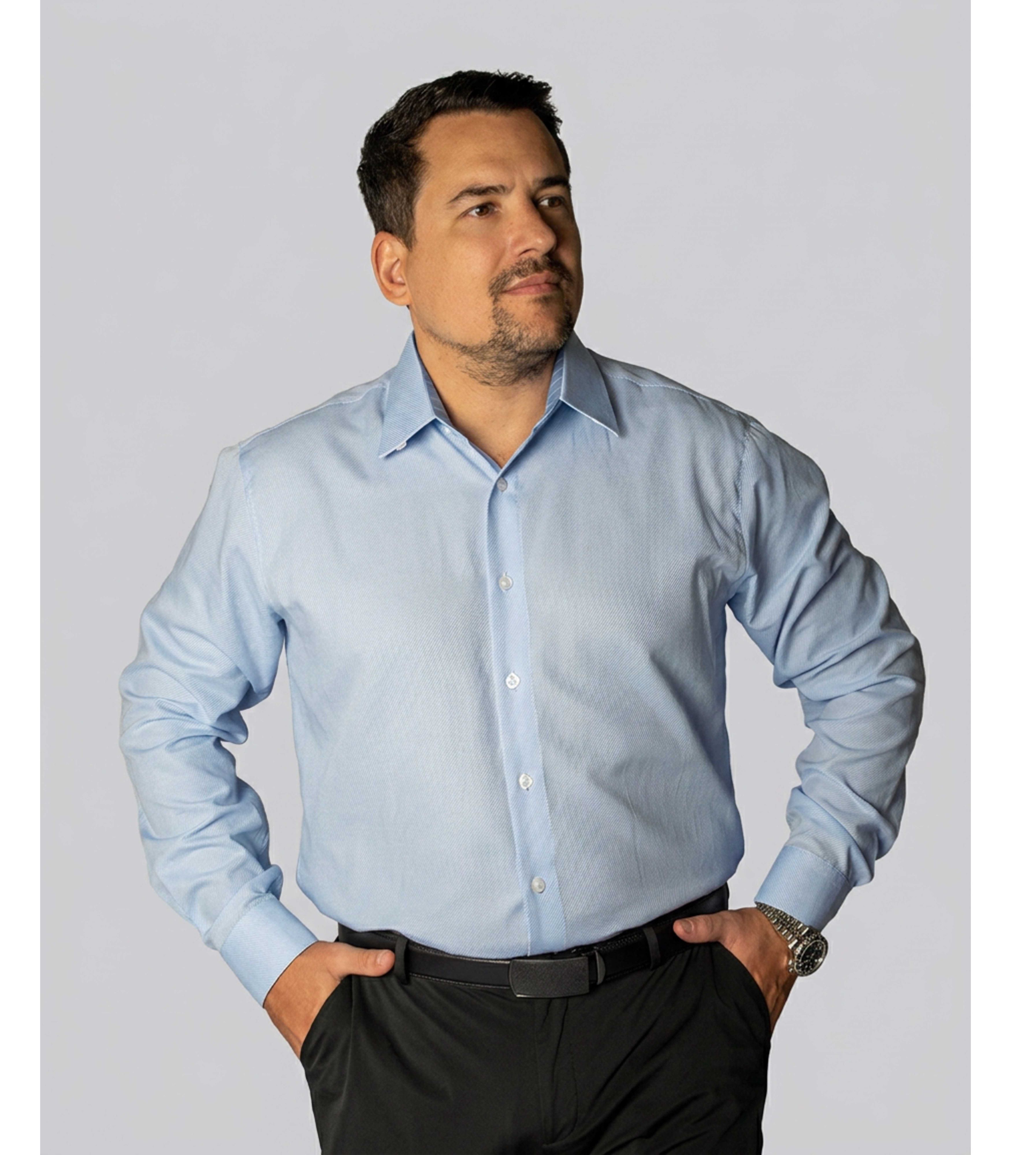 Camisa Social Azul Bebê Slim Manga Longa - King Te... - King Ternos