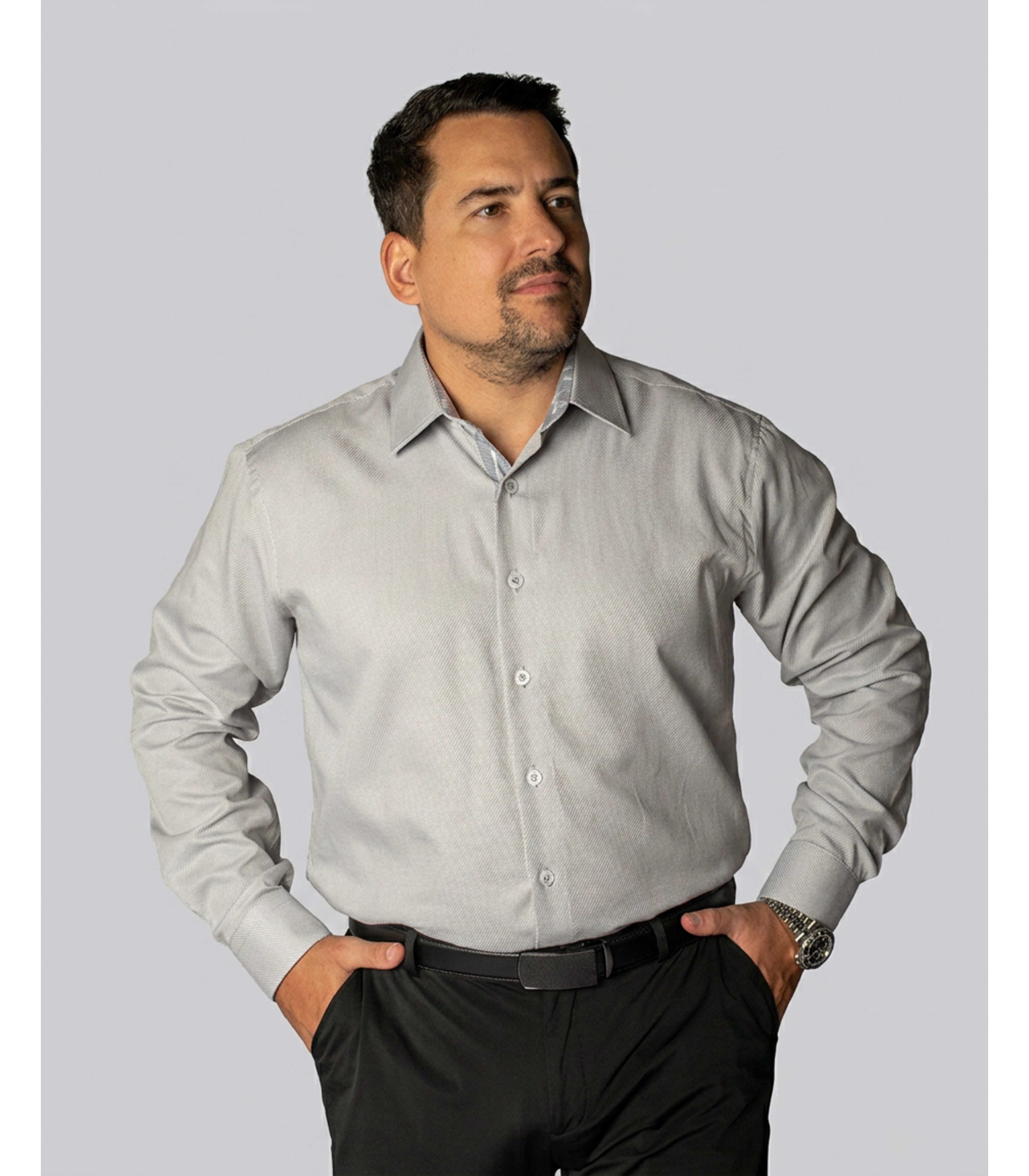 Camisa Social Cinza Claro Slim Manga Longa - King ... - King Ternos