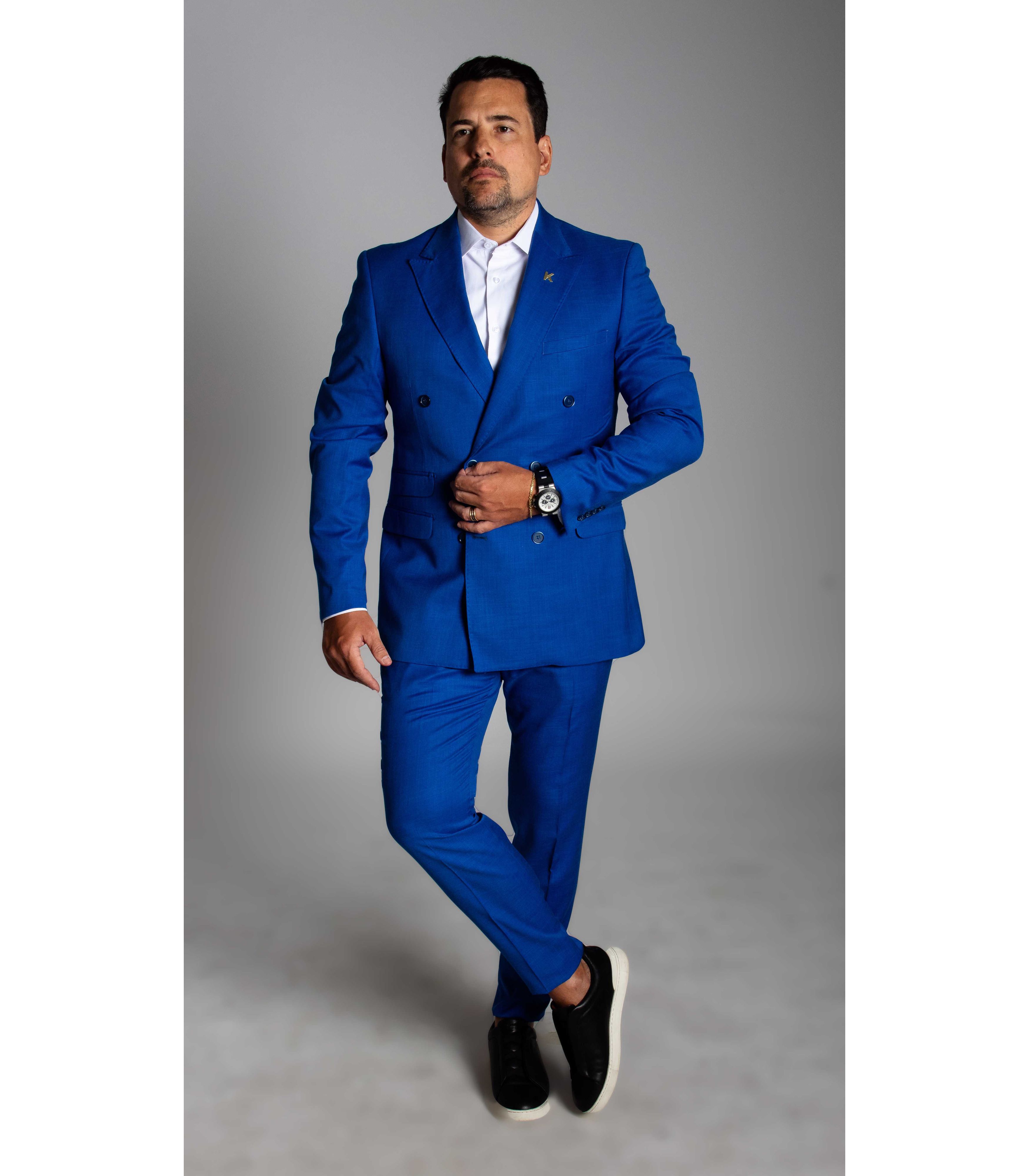 Costume Azul Royal Slim Transpassado em Lã Fria 10... - King Ternos