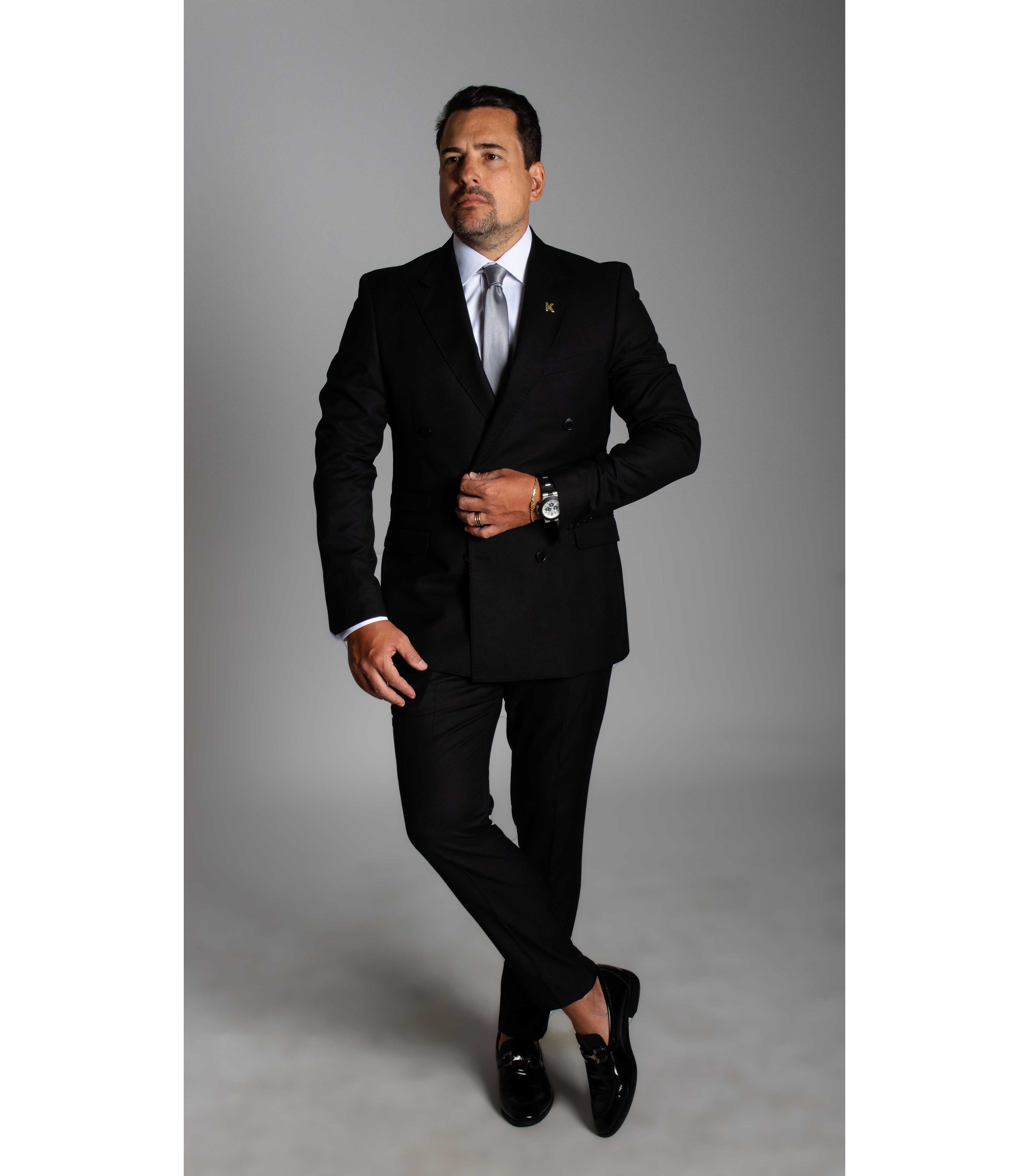 Costume Preto Slim Transpassado em Lã Fria 100 Fio... - King Ternos