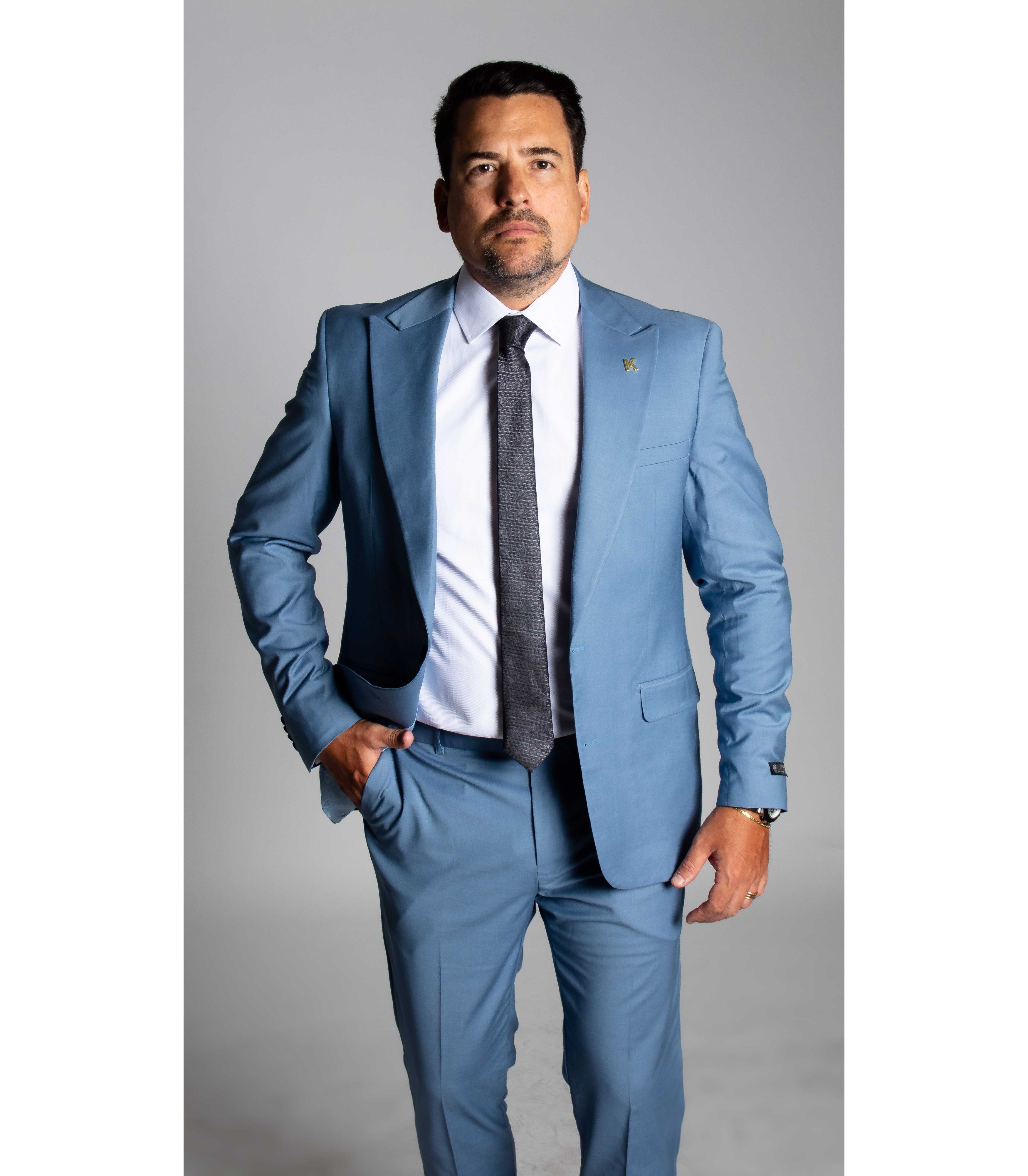 Costume Azul Eclesiástico Slim em Poliviscose - Co... - King Ternos