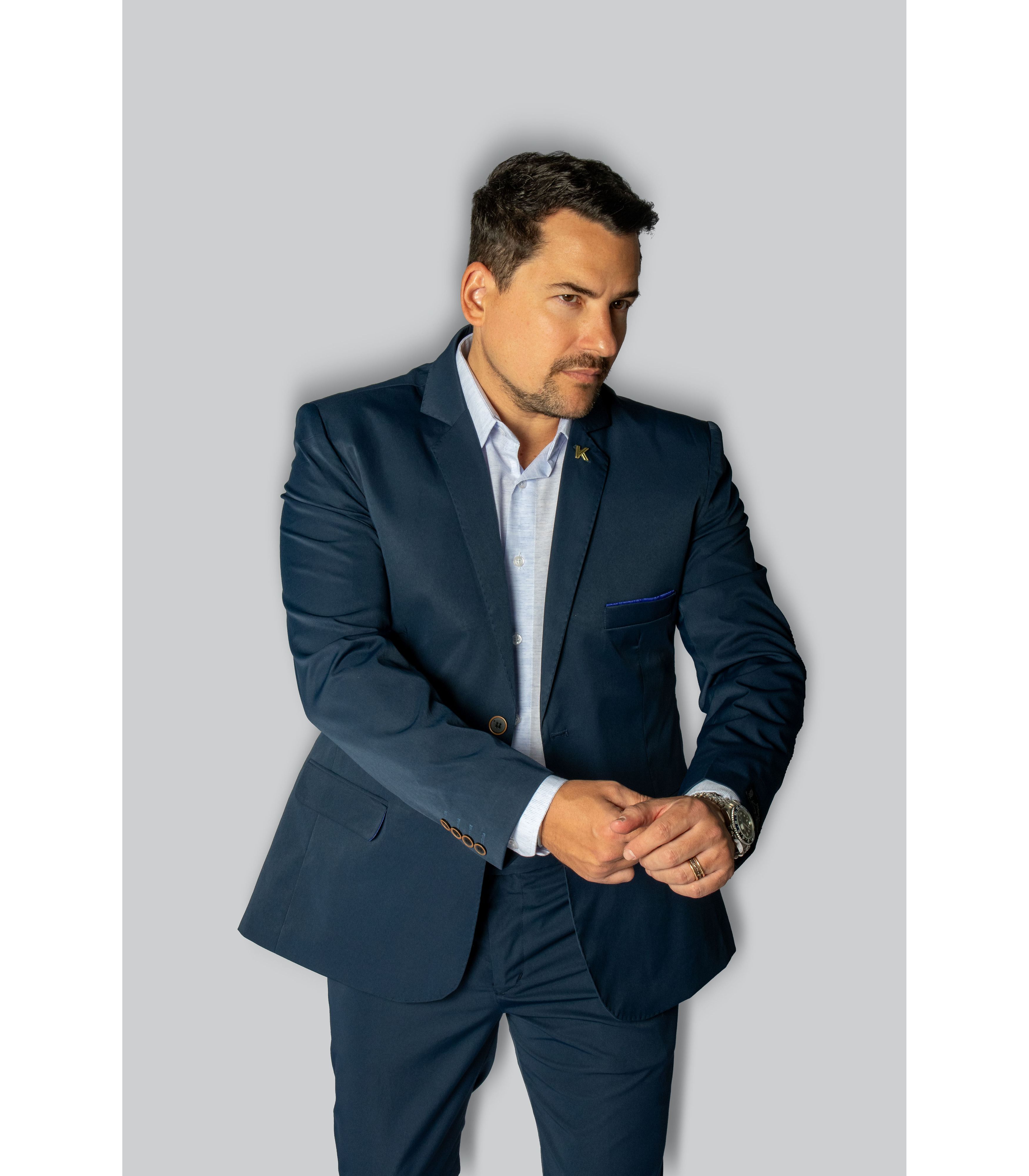 Costume Azul Slim em Poliviscose Tecnológico - Kin... - King Ternos