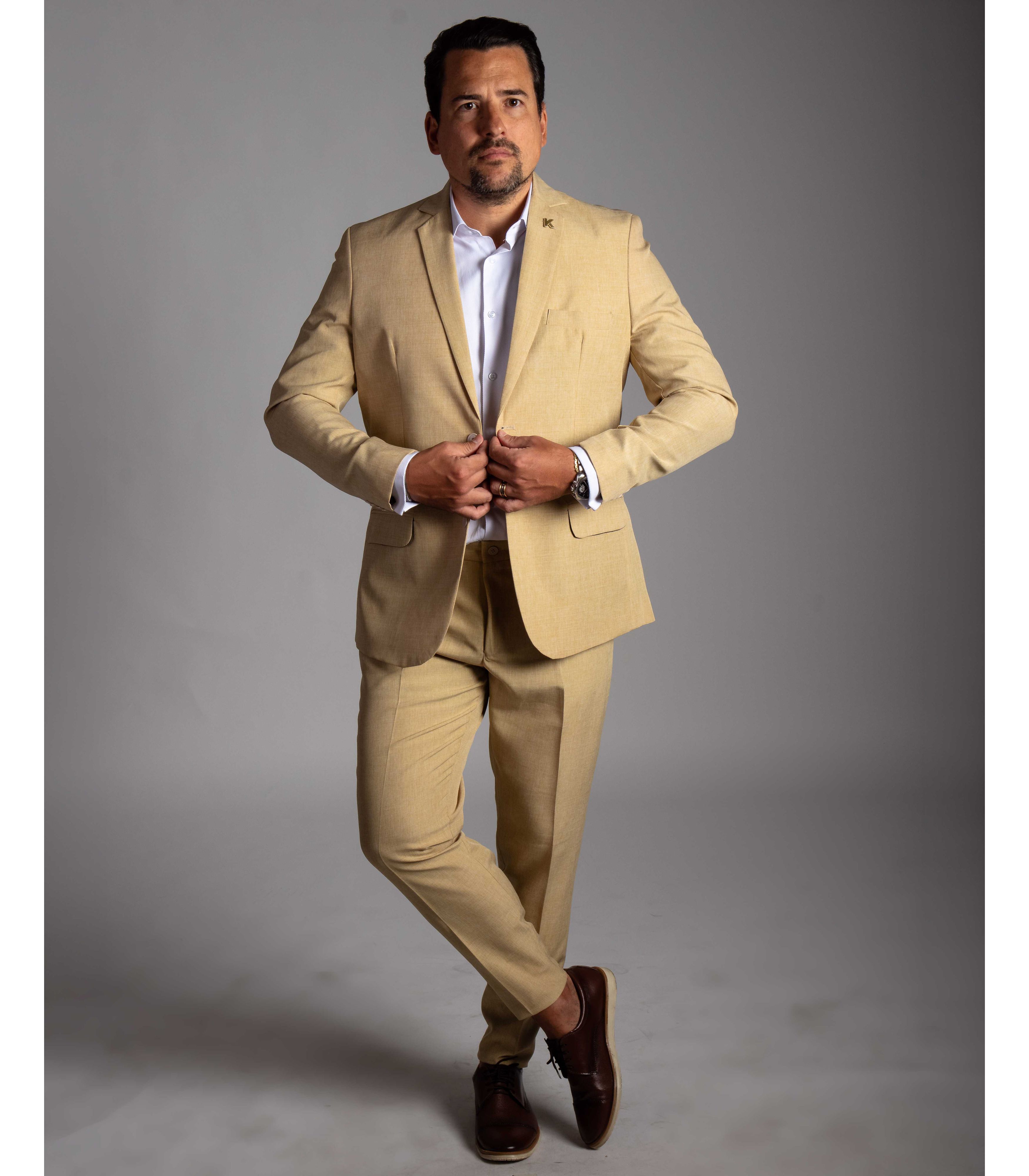 Terno Mostarda em Microfibra Slim - King Ternos