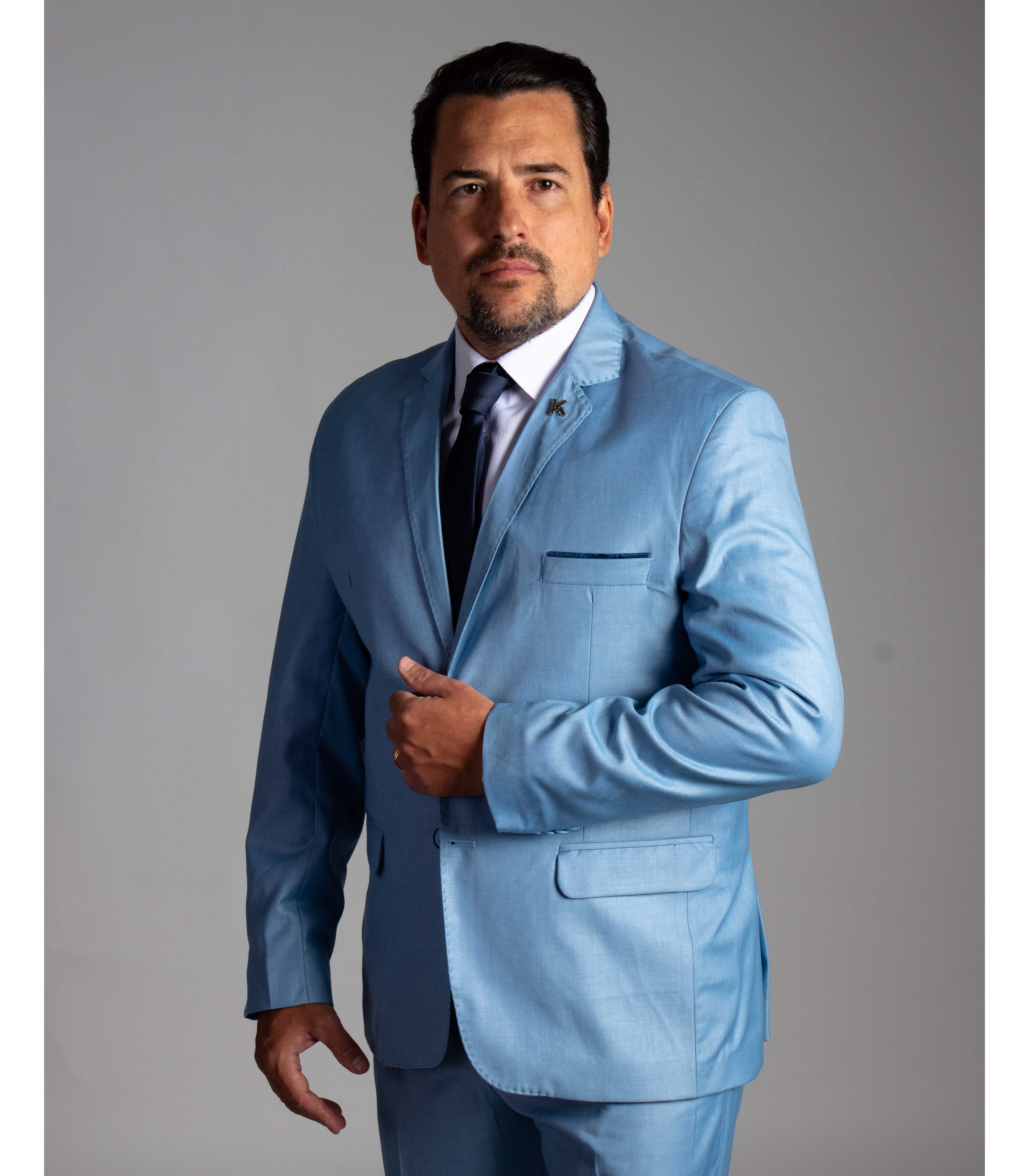 Terno Azul Eclesiástico Slim em Poliviscose - Cole... - King Ternos