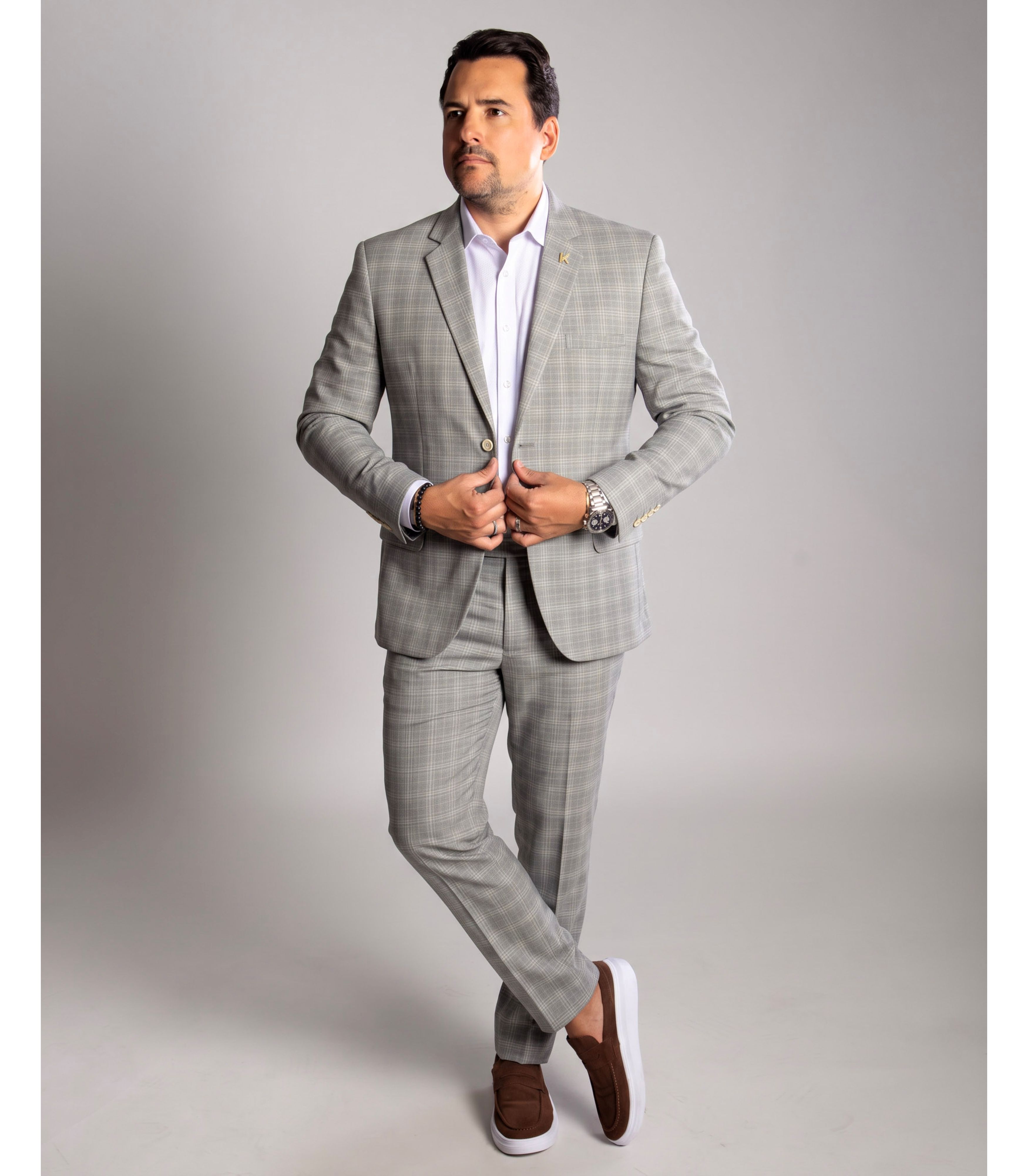 Terno Xadrez Castanho Claro Slim em Poliviscose - ... - King Ternos