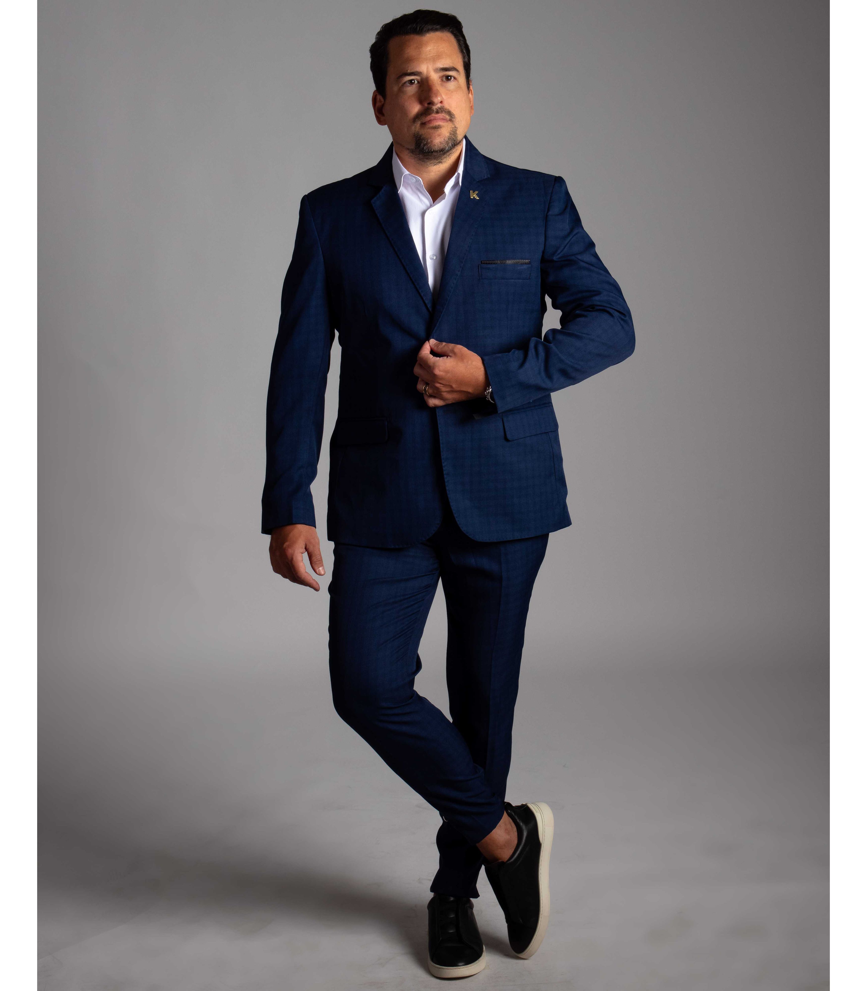 Costume Azul Marinho Xadrez Slim em Poliviscose - ... - King Ternos