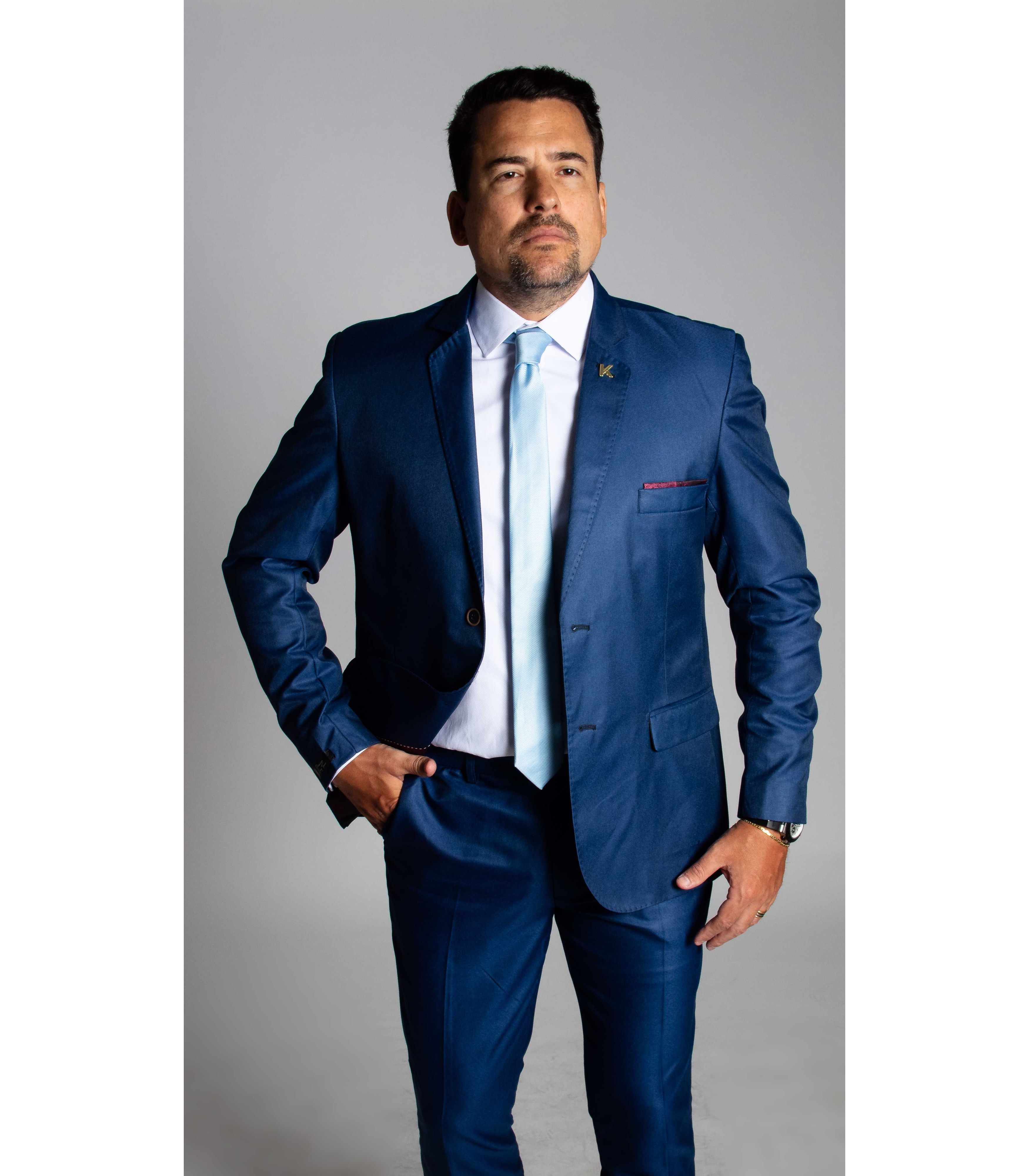 Costume Azul Slim em Poliviscose - Coleção Tropica... - King Ternos