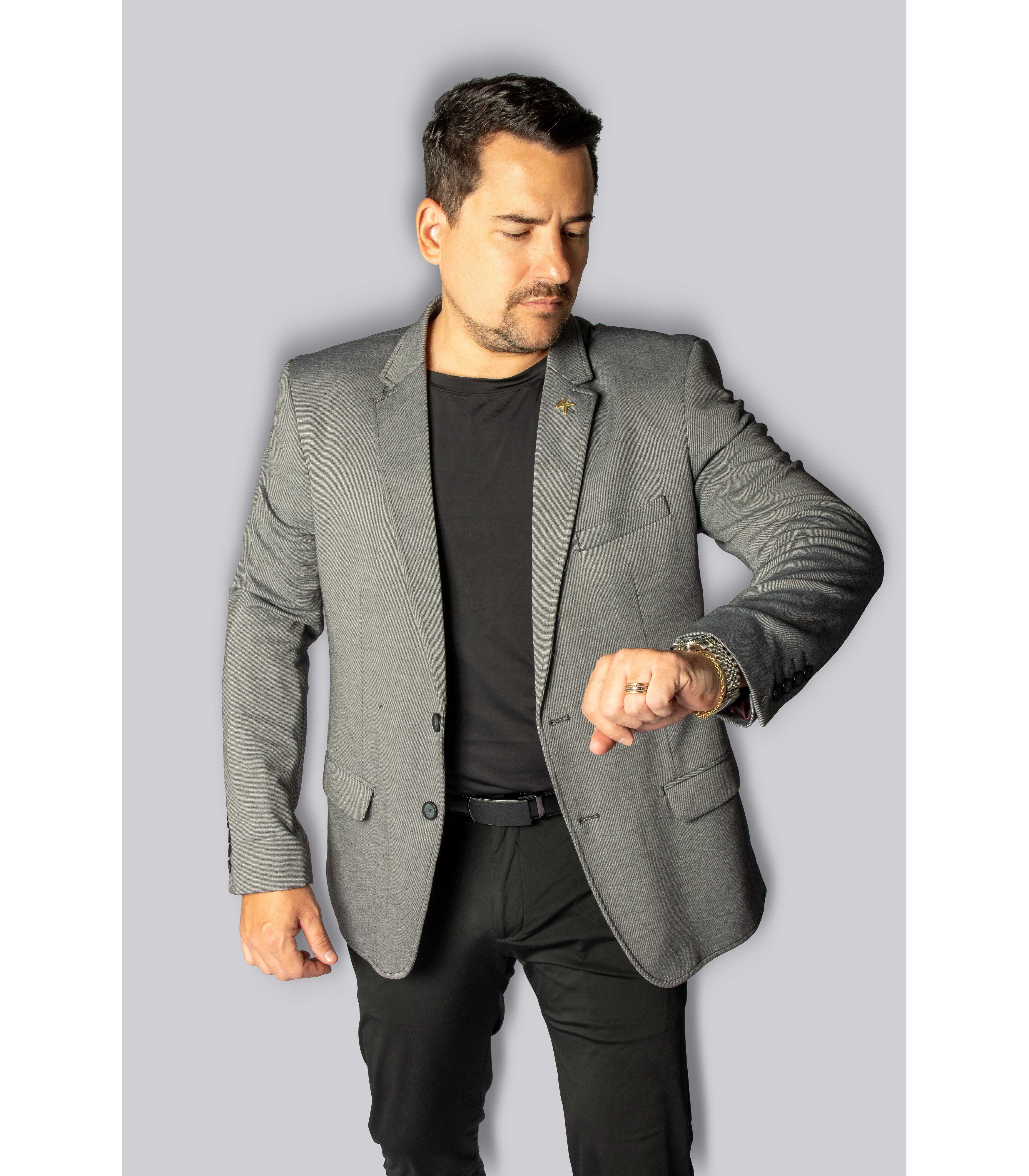 Blazer Veneza Cinza Slim em Moletinho - King Ternos