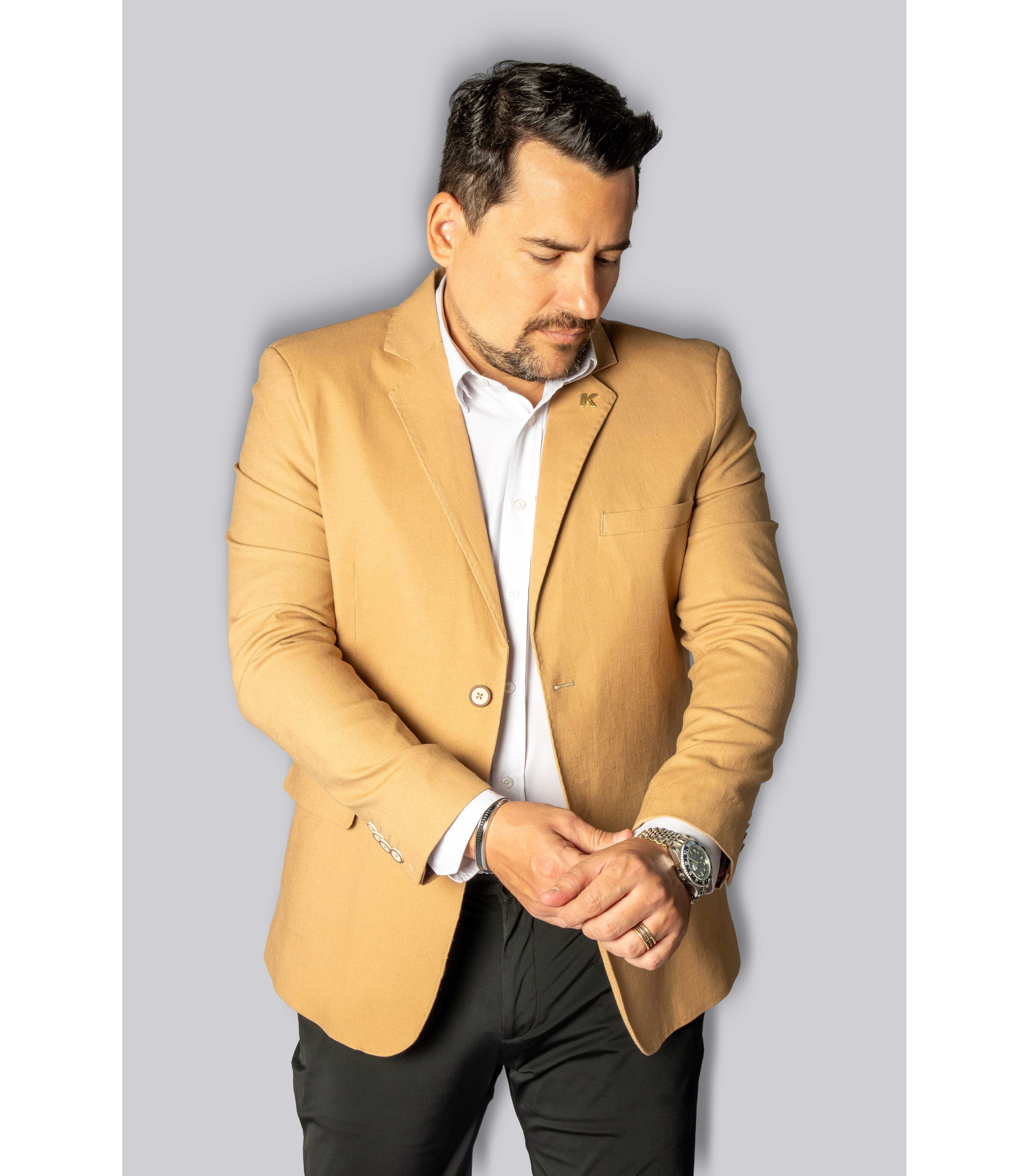 Blazer Veneza Mostarda Slim em Linho- King Ternos - King Ternos