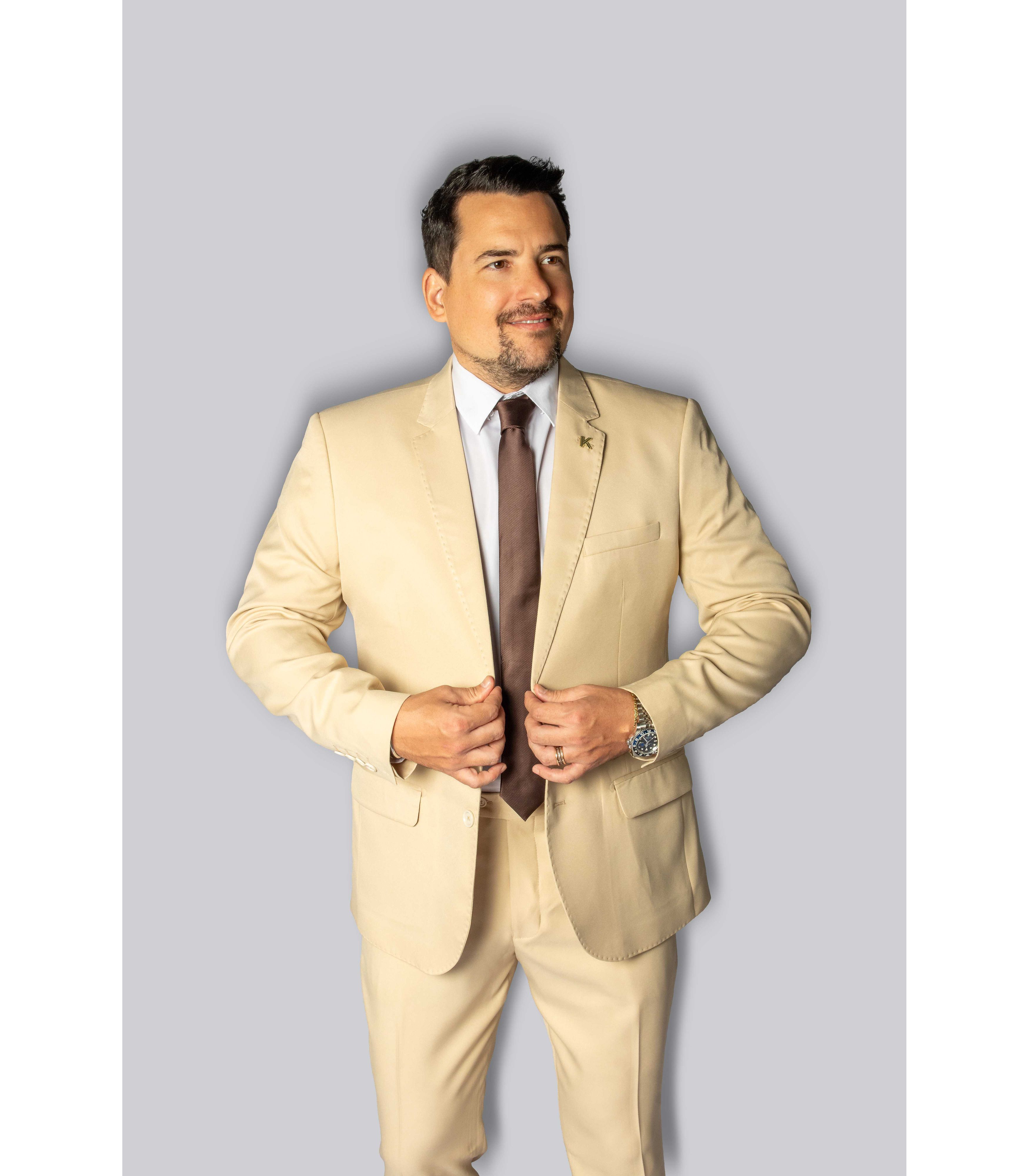 Costume Bege Slim em Poliviscose - Coleção Verona King Ternos