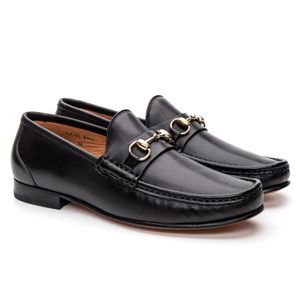 Mocassim Gold Preto Solado de Couro