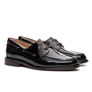 Mocassim Náutico Feminino Boboli Couro Box Preto com Solado de Couro