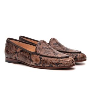 Sapato Feminino Loafer Costanza Couro Cobra Café