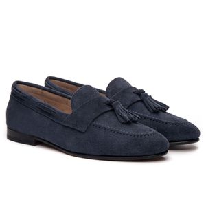 Sapato Feminino Loafer Tassel Allegra Suede Navy