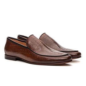 Mocassim Loafer Masculino Portofino Couro Croco Whisky