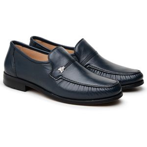 Clássico Mocassim Azul Marinho 001 Couro e Antiderrapante