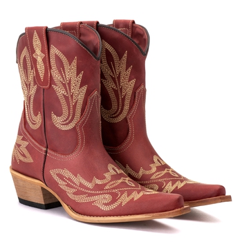Bota Feminina Texana Tucson - Couro Fóssil Vermelh... - Tucson Boots