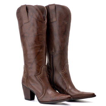 Bota Feminina Texana - Couro Firenze Café - Solado... - Tucson Boots