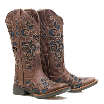 Bota Feminina Texana Tucson - Couro Fóssil Castanh... - Tucson Boots