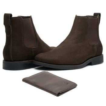 BOTA CHELSEA ANATÔMICA COURO NOBUCK CAFÉ + CARTEIRA RÚSTICO CAFÉ - Xucrão Boots | Botas e Botinas Country Premium