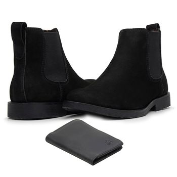 BOTA CHELSEA ANATÔMICA COURO NOBUCK PRETO + CARTEIRA RÚSTICO PRETO - Xucrão Boots | Botas e Botinas Country Premium