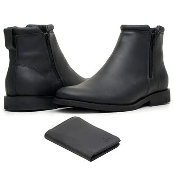 BOTA CHELSEA ANATÔMICA ZIPADA COURO RÚSTICO PRETO ALMOFADADA + CARTEIRA RÚSTICO PRETO - Xucrão Boots | Botas e Botinas Country Premium