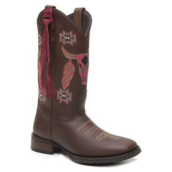 Bota Feminina Texana Cano Longo Solado Pré-Frezado Couro Fóssil Tabaco Rosa - Xucrão Boots | Botas e Botinas Country Premium