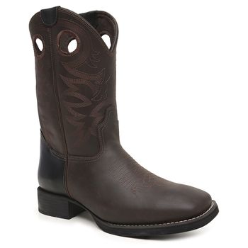 BOTA STRONG BICO QUADRADO RÚSTICO CAFÉ/PRETO/CAFÉ - CANO ELÁSTICO - Xucrão Boots | Botas e Botinas Country Premium
