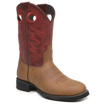 BOTA STRONG BICO REDONDO RÚSTICO CARAMELO - VERMELHO - CANO ELÁSTICO - Xucrão Boots | Botas e Botinas Country Premium