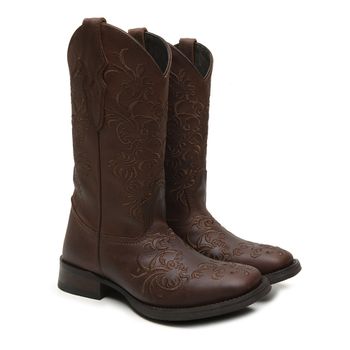 Bota Feminina Texana couro Rustico Tabaco Bordado Country Sola Pré Frezado - Xucrão Boots | Botas e Botinas Country Premium